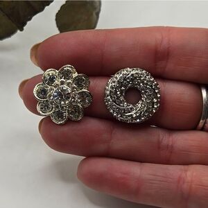 "5/$40" Pair of Mismatched Silver Rhinestone Fancy Stud Post Earrings